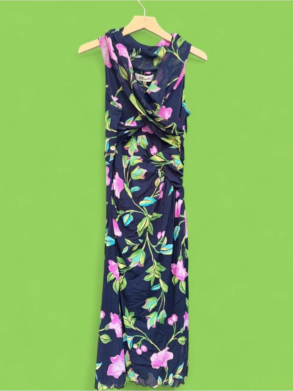 Diane Von Furstenberg DVF Lovinia Navy Off-Shoulder Midi Dress Floral - Picture 2 of 5